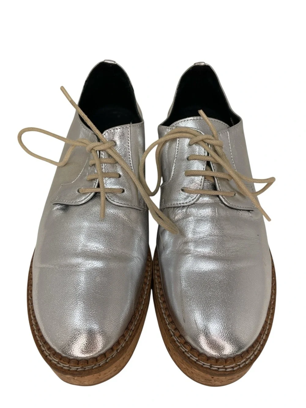 Michael Kors Silver Platform Oxford Shoes Lace Up Cork Sole Size 38 or 8